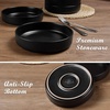 E-far Pasta Bowls Set of 6, 35oz Large Salad Bowl Plate for Dinner Serving Soup, Wide & Shallow Ceramic Stoneware Pasta Plates, Microwave & Dishwasher Safe, Reactive Glaze Texture-Stripe, Matte Black(Matte Black)