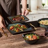 E-far Square plates and bowls Sets for 4, 12-Piece Reactive Glaze Stoneware Dinnerware Sets, Ceramic Dishes for Kitchen Dining, Microwave & Dishwasher Safe, Obsidian Green(Obsidian Green)