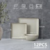 E-far Square plates and bowls Sets for 4, 12-Piece Reactive Glaze Stoneware Dinnerware Sets, Ceramic Dishes for Kitchen Dining, Microwave & Dishwasher Safe, Obsidian Green(Sandy Beige)