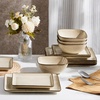 E-far Square plates and bowls Sets for 4, 12-Piece Reactive Glaze Stoneware Dinnerware Sets, Ceramic Dishes for Kitchen Dining, Microwave & Dishwasher Safe, Obsidian Green(Sandy Beige)