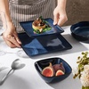 E-far Square plates and bowls Sets for 4, 12-Piece Reactive Glaze Stoneware Dinnerware Sets, Ceramic Dishes for Kitchen Dining, Microwave & Dishwasher Safe, Obsidian Green(Deep Sea Blue)
