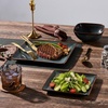 E-far Square plates and bowls Sets for 4, 12-Piece Reactive Glaze Stoneware Dinnerware Sets, Ceramic Dishes for Kitchen Dining, Microwave & Dishwasher Safe, Obsidian Green(Obsidian Green)