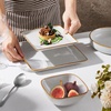 E-far Square plates and bowls Sets for 4, 12-Piece Reactive Glaze Stoneware Dinnerware Sets, Ceramic Dishes for Kitchen Dining, Microwave & Dishwasher Safe, Obsidian Green(Seashell White)
