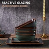 E-far Square plates and bowls Sets for 4, 12-Piece Reactive Glaze Stoneware Dinnerware Sets, Ceramic Dishes for Kitchen Dining, Microwave & Dishwasher Safe, Obsidian Green(Obsidian Green)