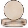E-far 10.2” Stoneware Dinner Plates Set of 6, Large Modern Ceramic Dishes, Round Salad Plate for Home Kitchen Restaurant, Microwave & Dishwasher Safe – Matte Black(Sandy Beige)