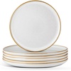 E-far 10.2” Stoneware Dinner Plates Set of 6, Large Modern Ceramic Dishes, Round Salad Plate for Home Kitchen Restaurant, Microwave & Dishwasher Safe – Matte Black(Seashell White)