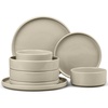 E-far 6-Piece Stoneware Dinnerware Sets, Plates and Bowls Set for 2, Kitchen Modern Dishes Set for Everyday & Formal, Chip and Scratch Resistant, Microwave & Dishwasher Safe, Speckled Gray(Deep Khaki)