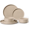E-far 6-Piece Stoneware Dinnerware Sets, Plates and Bowls Set for 2, Kitchen Modern Dishes Set for Everyday & Formal, Chip and Scratch Resistant, Microwave & Dishwasher Safe, Speckled Gray(Bright Khaki)
