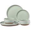 E-far 6-Piece Stoneware Plates and Bowls Sets, Dinnerware Sets for 2, Ceramic Dishware Dishes Set with Terracotta Base, Chip & Scratch Resistant, Microwave & Dishwasher Safe, Matte Black(Sage Green)