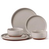 E-far 6-Piece Stoneware Plates and Bowls Sets, Dinnerware Sets for 2, Ceramic Dishware Dishes Set with Terracotta Base, Chip & Scratch Resistant, Microwave & Dishwasher Safe, Matte Black(Warm Taupe)