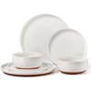 E-far 6-Piece Stoneware Plates and Bowls Sets, Dinnerware Sets for 2, Ceramic Dishware Dishes Set with Terracotta Base, Chip & Scratch Resistant, Microwave & Dishwasher Safe, Matte Black(Whisper White)