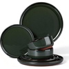 E-far 6-Piece Stoneware Plates and Bowls Sets, Dinnerware Sets for 2, Ceramic Dishware Dishes Set with Terracotta Base, Chip & Scratch Resistant, Microwave & Dishwasher Safe, Matte Black(Blackish Green)