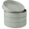 E-far Pasta Bowls Set of 4, 35oz Large Stoneware Bowl Plates | Reactive Glaze Shallow & Wide Ceramic for Soup Salad Dinner | Microwave & Dishwasher Safe, Deep Gray(Mist Green)