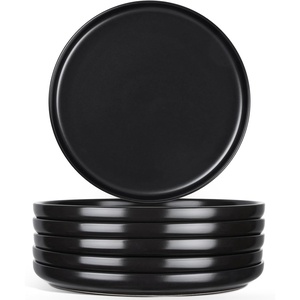 E-far 10.2” Stoneware Dinner Plates Set of 6, Large Modern Ceramic Dishes, Round Salad Plate for Home Kitchen Restaurant, Microwave & Dishwasher Safe – Matte Black(Matte Black)