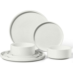 E-far 6-Piece Stoneware Dinnerware Sets, Plates and Bowls Set for 2, Kitchen Modern Dishes Set for Everyday & Formal, Chip and Scratch Resistant, Microwave & Dishwasher Safe, Speckled Gray(Stone White)