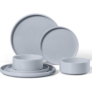 E-far 6-Piece Stoneware Dinnerware Sets, Plates and Bowls Set for 2, Kitchen Modern Dishes Set for Everyday & Formal, Chip and Scratch Resistant, Microwave & Dishwasher Safe, Speckled Gray(Haze Gray)