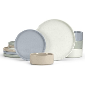 E-far 6-Piece Stoneware Dinnerware Sets, Plates and Bowls Set for 2, Kitchen Modern Dishes Set for Everyday & Formal, Chip and Scratch Resistant, Microwave & Dishwasher Safe, Speckled Gray(Multicolor)
