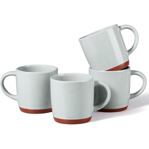 E-far Ceramic Coffee Mug Set of 4, 12oz Stoneware Coffee Cup with Handle, Porcelain Tea Cups, Modern Farmhouse Latte Mug Gift Set for Women & Men, Microwave Safe, Speckled White(Speckled Gray)