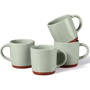 E-far Ceramic Coffee Mug Set of 4, 12oz Stoneware Coffee Cup with Handle, Porcelain Tea Cups, Modern Farmhouse Latte Mug Gift Set for Women & Men, Microwave Safe, Speckled White(Speckled Green)