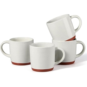 E-far Ceramic Coffee Mug Set of 4, 12oz Stoneware Coffee Cup with Handle, Porcelain Tea Cups, Modern Farmhouse Latte Mug Gift Set for Women & Men, Microwave Safe, Speckled White(Speckled White)