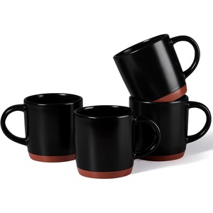 E-far Ceramic Coffee Mug Set of 4, 12oz Stoneware Coffee Cup with Handle, Porcelain Tea Cups, Modern Farmhouse Latte Mug Gift Set for Women & Men, Microwave Safe, Speckled White(Matte Black)