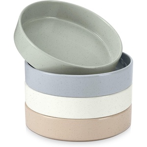 E-far Pasta Bowls Set of 4, 35oz Large Stoneware Bowl Plates | Reactive Glaze Shallow & Wide Ceramic for Soup Salad Dinner | Microwave & Dishwasher Safe, Deep Gray(Multicolor)
