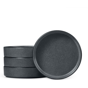 E-far Pasta Bowls Set of 4, 35oz Large Stoneware Bowl Plates | Reactive Glaze Shallow & Wide Ceramic for Soup Salad Dinner | Microwave & Dishwasher Safe, Deep Gray(Deep Gray)