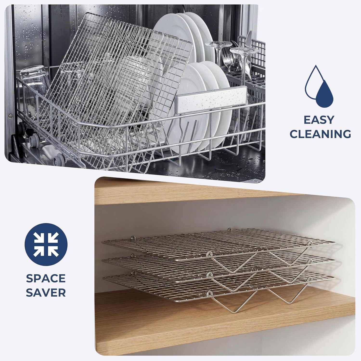 image:imageEfar Collapsible Cooling Rack for Cooking and Baking 15x10 Stackable TightWire Stainless Steel Cookie Rack for Baking Sheet Oven Roasting Dishwasher Safe amp Space Saving 2Tier2