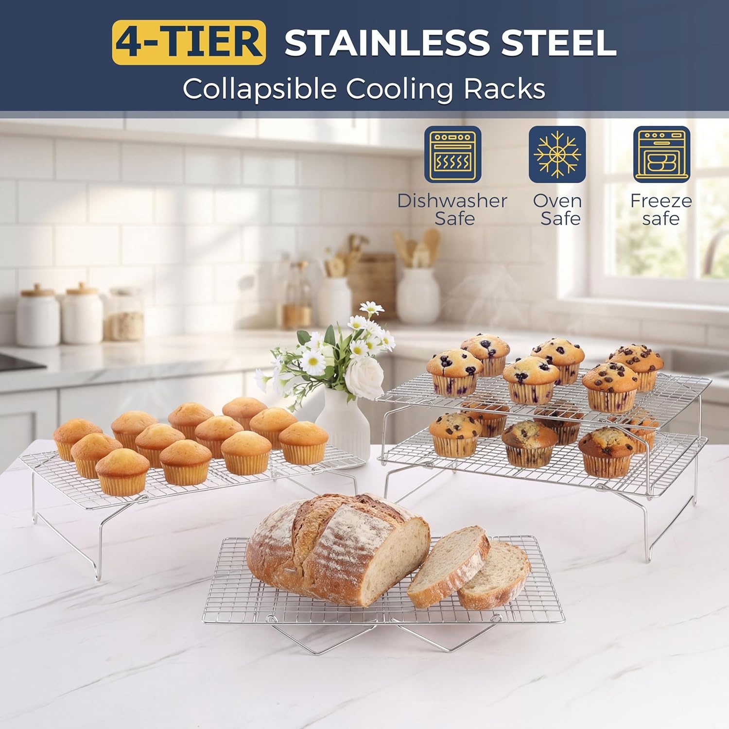 image:imageEfar Collapsible Cooling Rack for Cooking and Baking 15x10 Stackable TightWire Stainless Steel Cookie Rack for Baking Sheet Oven Roasting Dishwasher Safe amp Space Saving 2Tier4