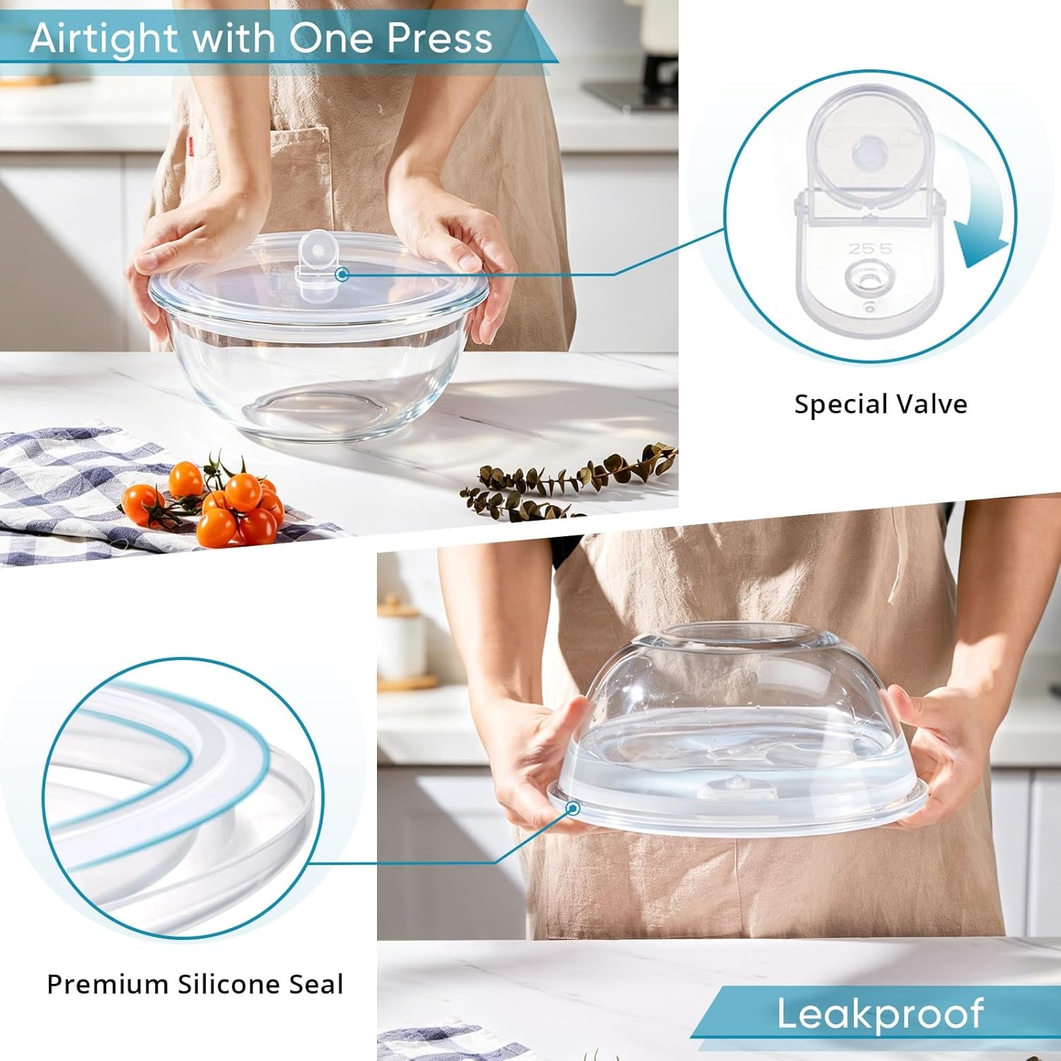 image:imageEfar Glass Mixing Bowl with Airtight Lid 48QT Large Clear Glass Bowl for Salad Sourdough Bread Making Prep Serving Storage Nontoxic amp Leakproof Microwave Dishwasher Oven amp Fridge Safe