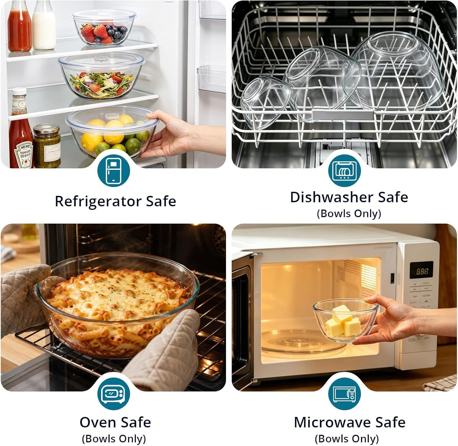 image:imageEfar Glass Mixing Bowls with Airtight Lids Set of 3 482908 Qt Clear Glass Salad Bowls for Cooking Prep Baking Serving Large Nesting Bowls for Storage Sourdough Proofing Dishwasher Safe
