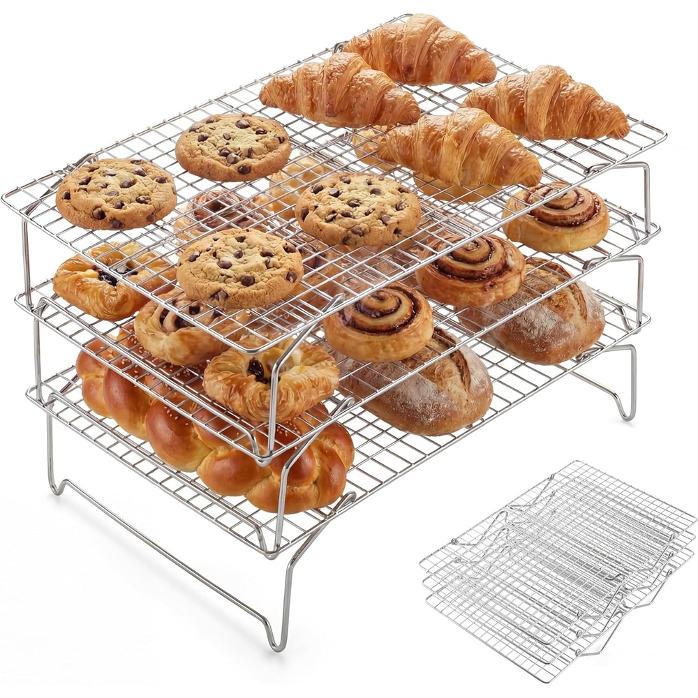 image:imageEfar Collapsible Cooling Rack for Cooking and Baking 15x10 Stackable TightWire Stainless Steel Cookie Rack for Baking Sheet Oven Roasting Dishwasher Safe amp Space Saving 2Tier3