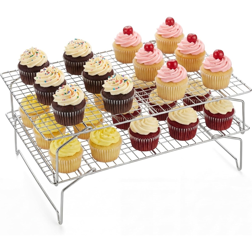 image:imageEfar Collapsible Cooling Rack for Cooking and Baking 15x10 Stackable TightWire Stainless Steel Cookie Rack for Baking Sheet Oven Roasting Dishwasher Safe amp Space Saving 2Tier2