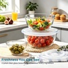E-far Glass Mixing Bowls with Airtight Lids Set of 3, 4.8,2.9,0.8 Qt Clear Glass Salad Bowls for Cooking Prep Baking Serving, Large Nesting Bowls for Storage Sourdough Proofing, Dishwasher Safe