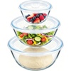 E-far Glass Mixing Bowls with Airtight Lids Set of 3, 4.8,2.9,0.8 Qt Clear Glass Salad Bowls for Cooking Prep Baking Serving, Large Nesting Bowls for Storage Sourdough Proofing, Dishwasher Safe