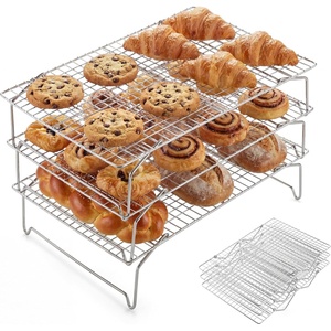 E-far Collapsible Cooling Rack for Cooking and Baking – 15”x10” Stackable Tight-Wire Stainless Steel Cookie Rack for Baking Sheet, Oven, Roasting, Dishwasher Safe & Space Saving, 2-Tier(3)