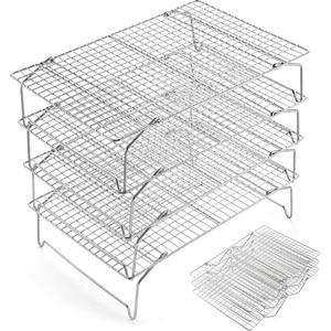 E-far Collapsible Cooling Rack for Cooking and Baking – 15”x10” Stackable Tight-Wire Stainless Steel Cookie Rack for Baking Sheet, Oven, Roasting, Dishwasher Safe & Space Saving, 2-Tier(4)