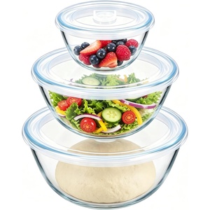 E-far Glass Mixing Bowls with Airtight Lids Set of 3, 4.8,2.9,0.8 Qt Clear Glass Salad Bowls for Cooking Prep Baking Serving, Large Nesting Bowls for Storage Sourdough Proofing, Dishwasher Safe