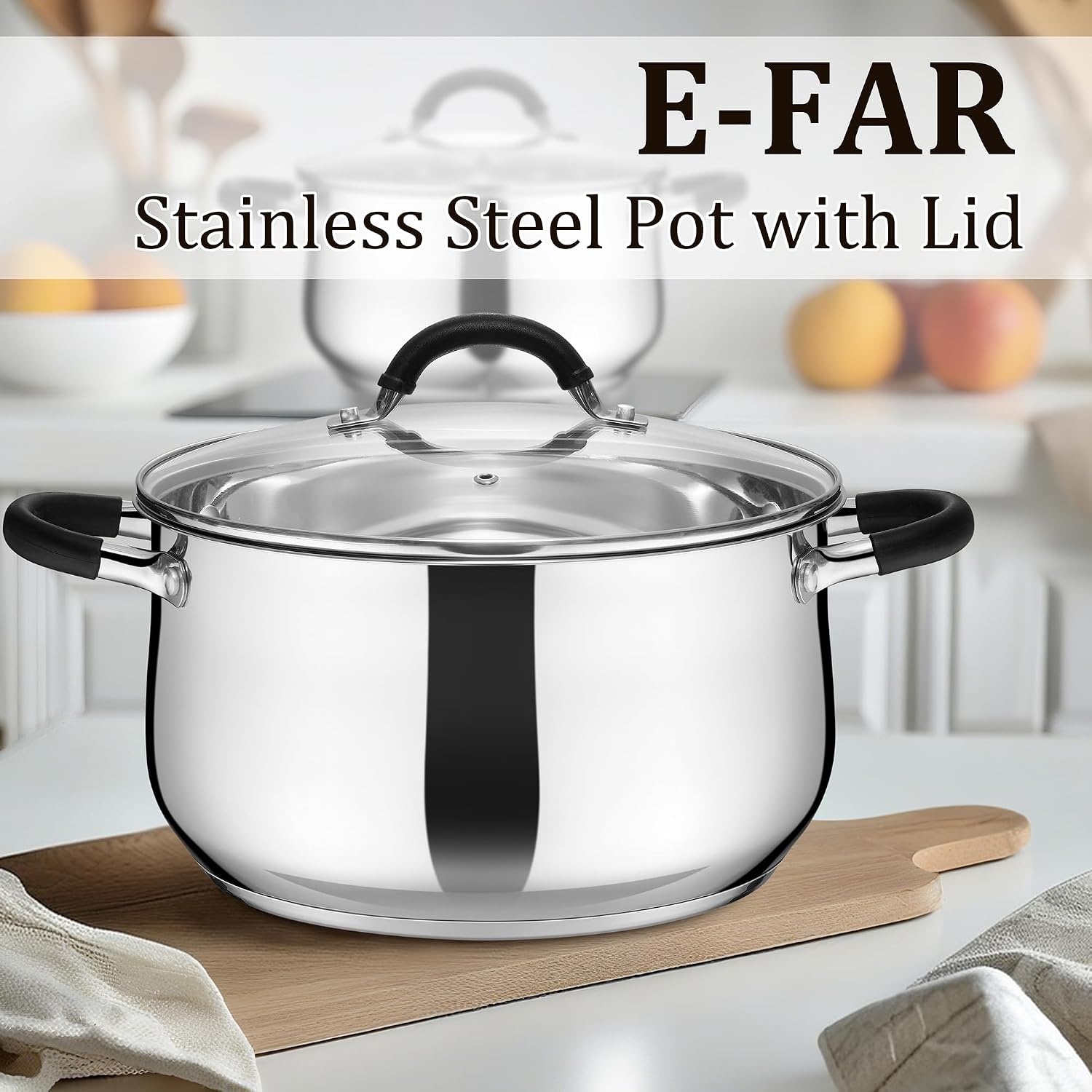 image:imageEfar 12 Quart Stock Pot Stainless Steel Pot with Lid for Cooking Soup Simmering Stew Tall Induction Pot wTriPly Thick Base Large Cooking Pot wDual Heat Proof Handles NoToxic amp Dishwasher Safe6 Quarts