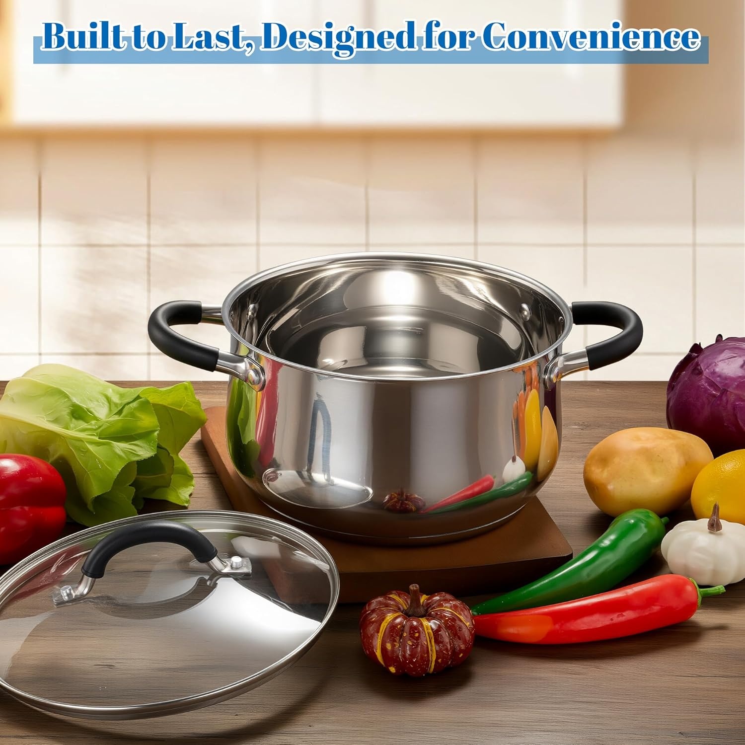 image:imageEfar 12 Quart Stock Pot Stainless Steel Pot with Lid for Cooking Soup Simmering Stew Tall Induction Pot wTriPly Thick Base Large Cooking Pot wDual Heat Proof Handles NoToxic amp Dishwasher Safe8 Quarts