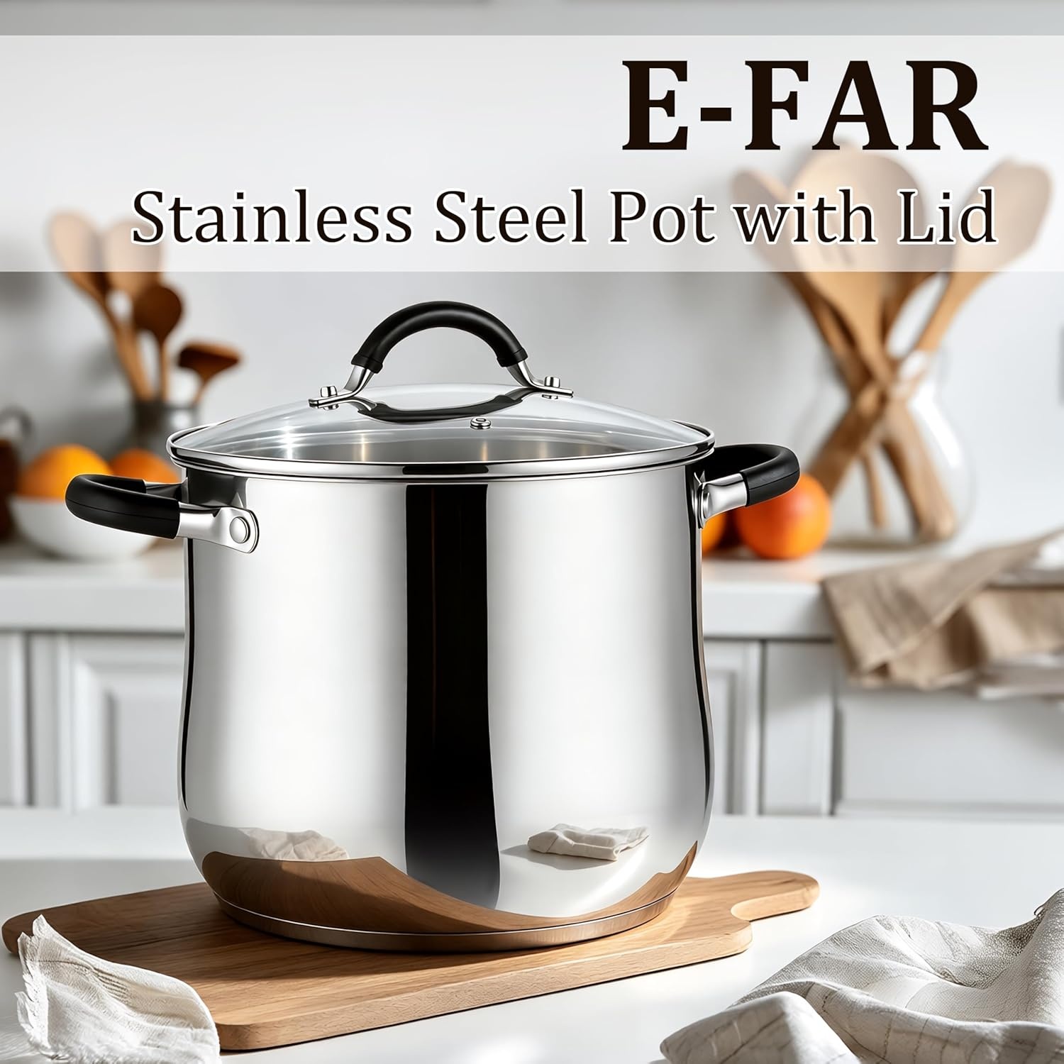 image:imageEfar 12 Quart Stock Pot Stainless Steel Pot with Lid for Cooking Soup Simmering Stew Tall Induction Pot wTriPly Thick Base Large Cooking Pot wDual Heat Proof Handles NoToxic amp Dishwasher Safe10 Quarts