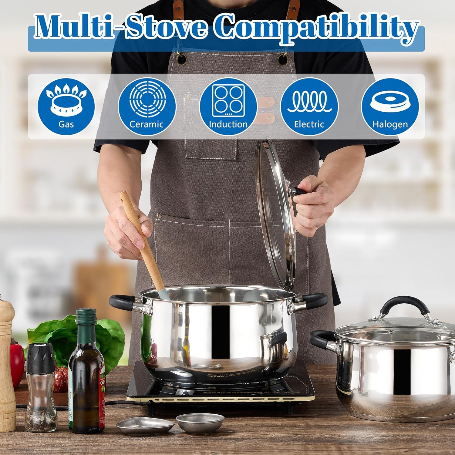 image:imageEfar 12 Quart Stock Pot Stainless Steel Pot with Lid for Cooking Soup Simmering Stew Tall Induction Pot wTriPly Thick Base Large Cooking Pot wDual Heat Proof Handles NoToxic amp Dishwasher Safe8 Quarts