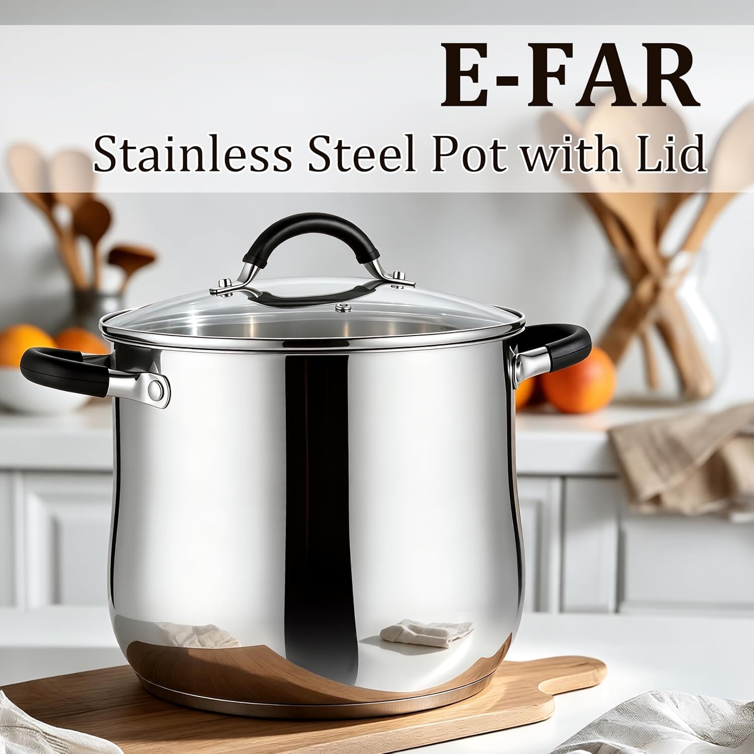 image:imageEfar 12 Quart Stock Pot Stainless Steel Pot with Lid for Cooking Soup Simmering Stew Tall Induction Pot wTriPly Thick Base Large Cooking Pot wDual Heat Proof Handles NoToxic amp Dishwasher Safe12 Quarts