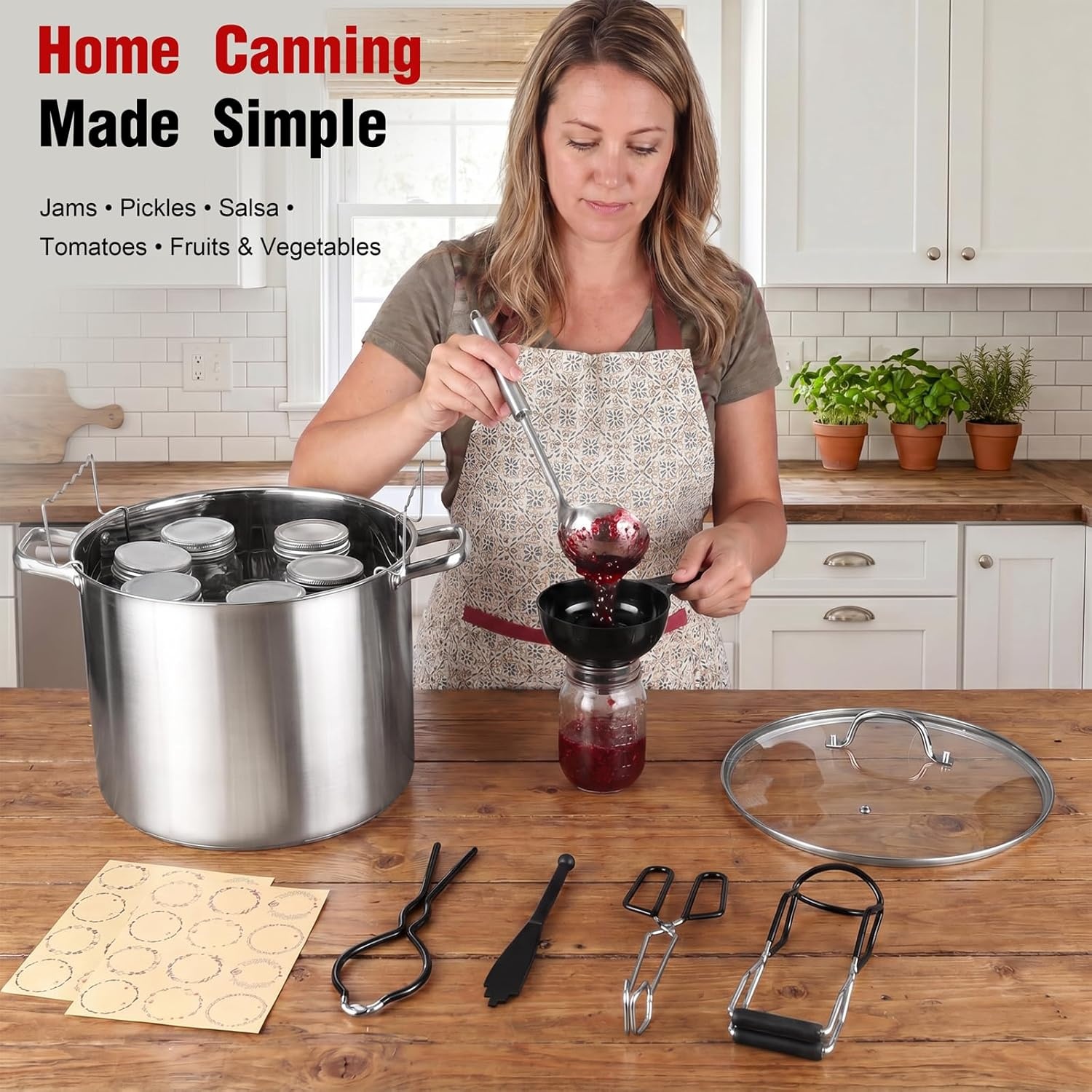 image:imageEfar 19QT Water Bath Canner Pot with Canning Supplies Starter Kit Foodgrade Stainless Steel Triply Base Home Canning Tools with Rack Works on All Stovetops Including Induction