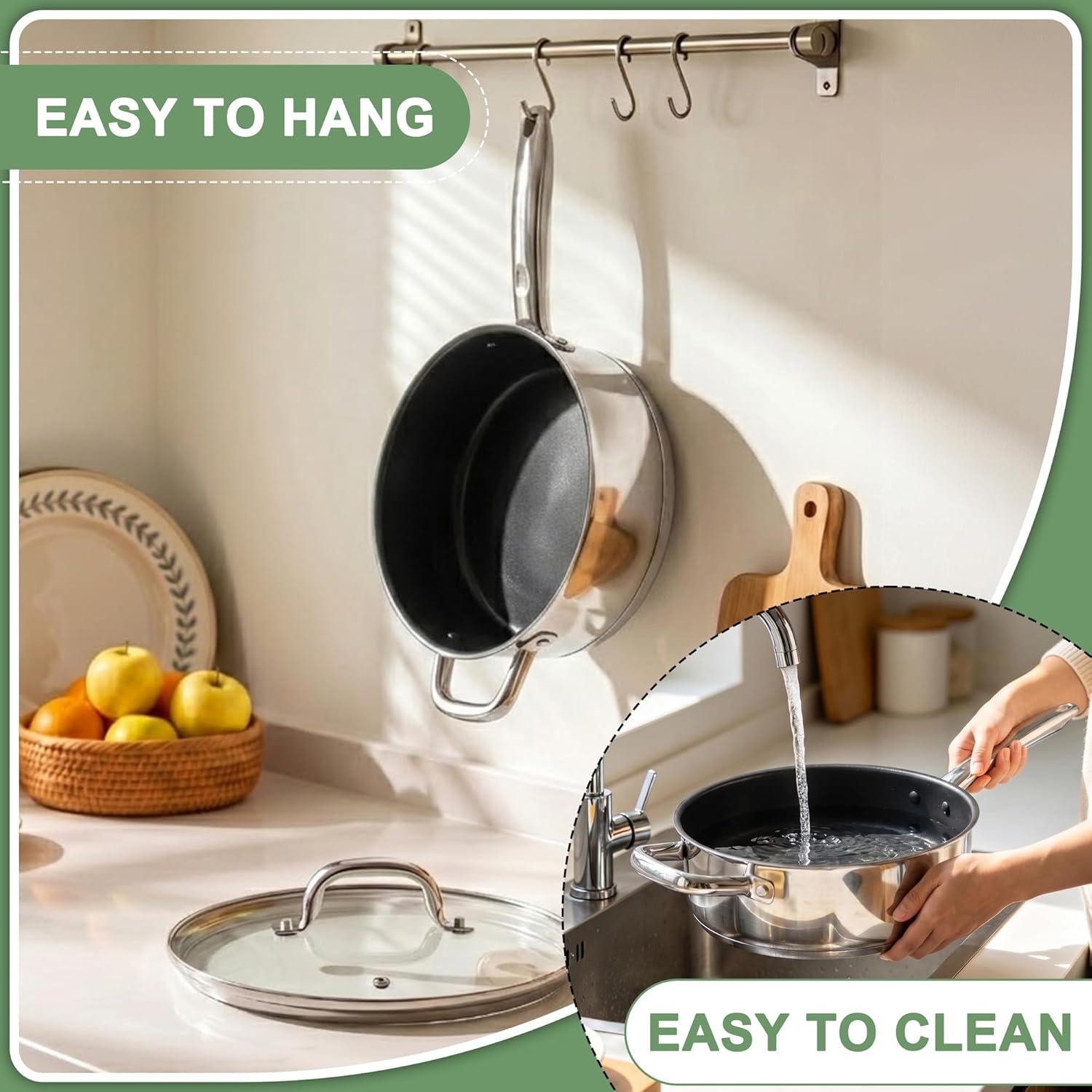image:imageEfar Non Stick Frying Pans 895 Inch Skillet Set 2 Piece Nontoxic Cookware for Cooking with StayCool Handles Oven Safe amp Compatible with All Stovetops95 Saute Pan w Lid