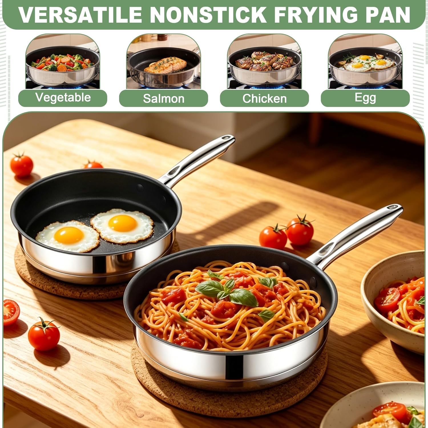 image:imageEfar Non Stick Frying Pans 895 Inch Skillet Set 2 Piece Nontoxic Cookware for Cooking with StayCool Handles Oven Safe amp Compatible with All Stovetops8 and 95 Fry Pan