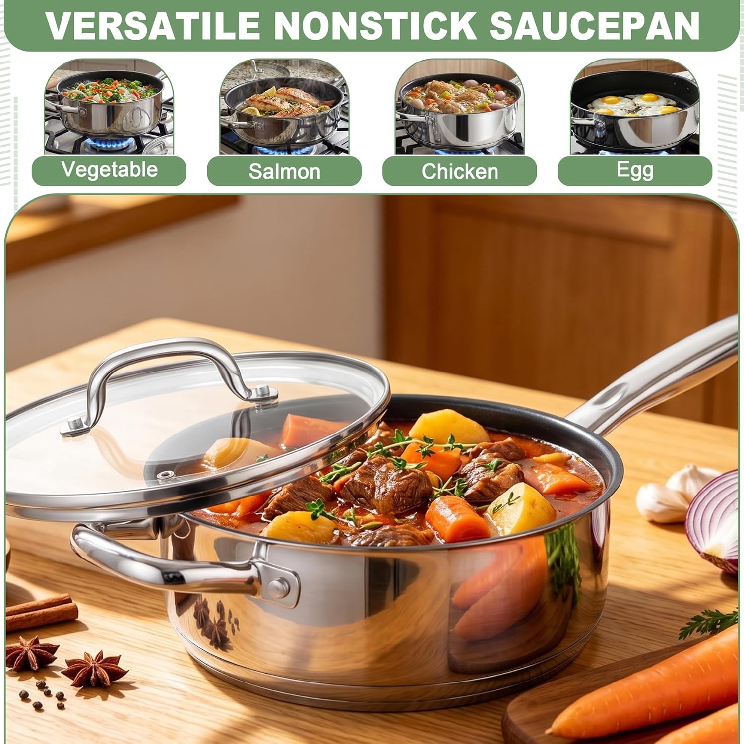 image:imageEfar Non Stick Frying Pans 895 Inch Skillet Set 2 Piece Nontoxic Cookware for Cooking with StayCool Handles Oven Safe amp Compatible with All Stovetops95 Saute Pan w Lid