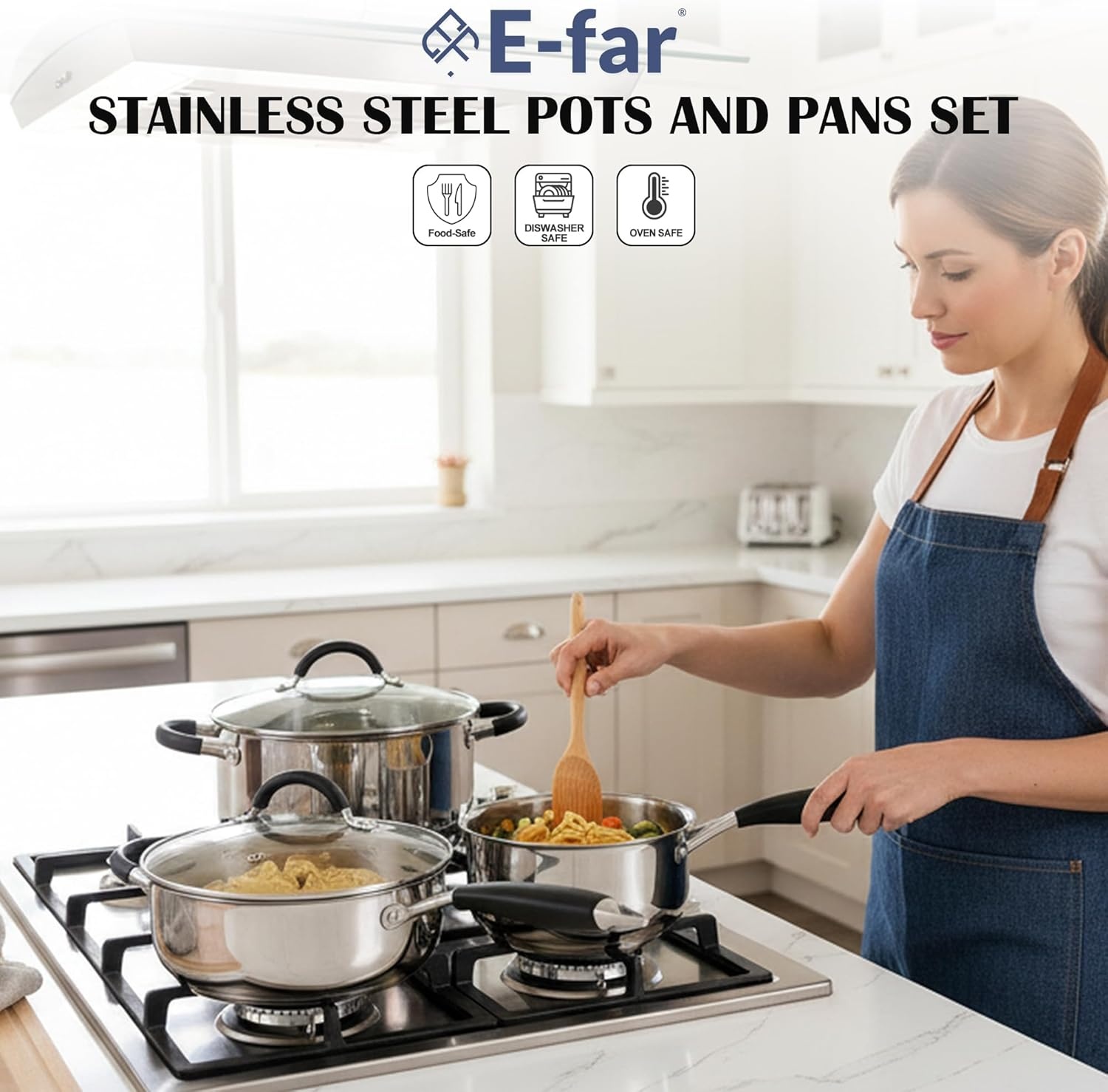 image:imageEfar Stainless Steel Cookware Set Induction TriPly Base Pots and Pans 10Piece NonToxic Kitchen Cooking Set wStayCool Handle Frying Pans Saucepans Stockpot with lid Oven amp Dishwasher Safe