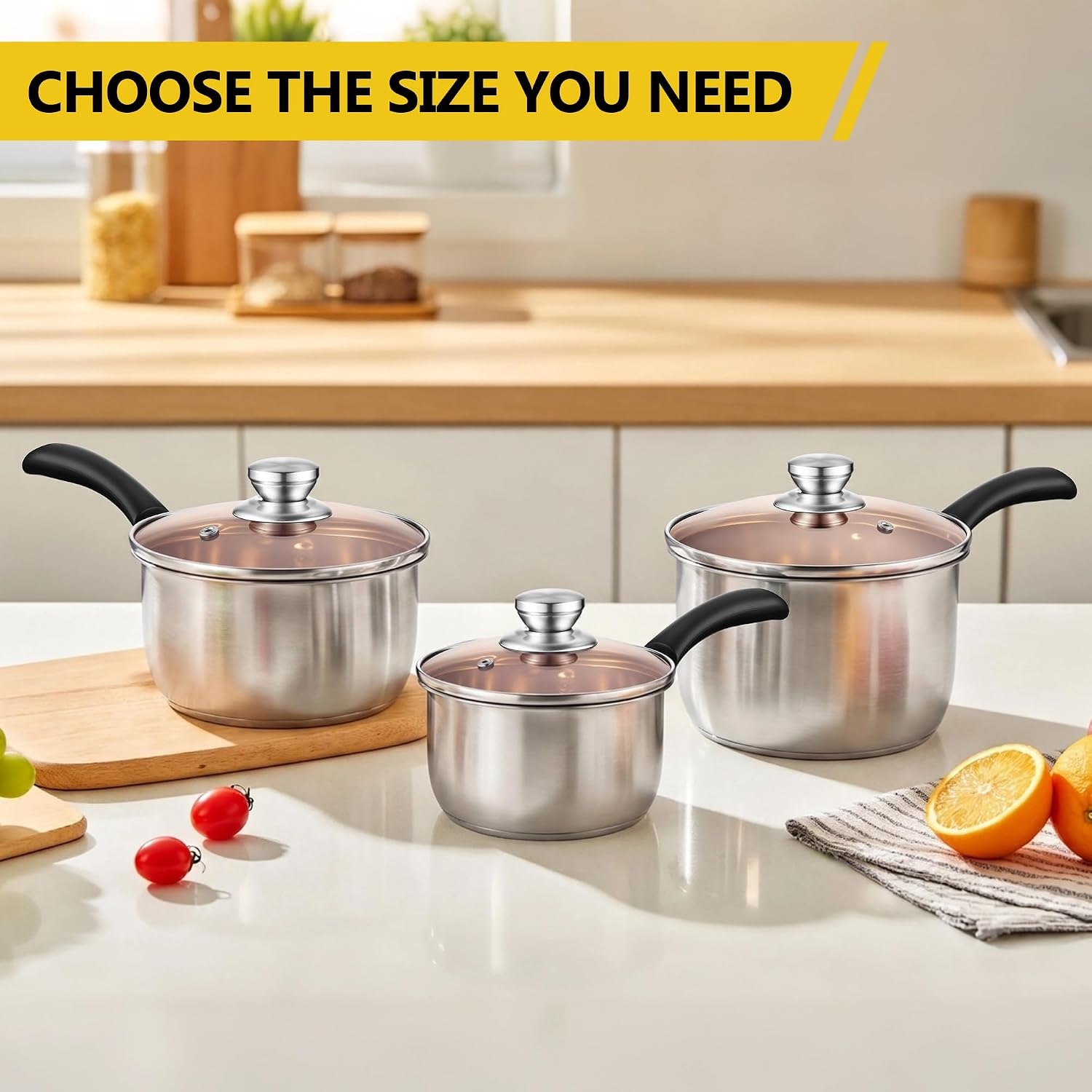 image:imageEfar Stainless Steel Saucepan Set of 3 1 amp 2 amp 3 Quart Sauce Pan with Lid Multipurpose Small Pot for Home Kitchen Restaurant Cooking Dishwasher SafeStainless Steel
