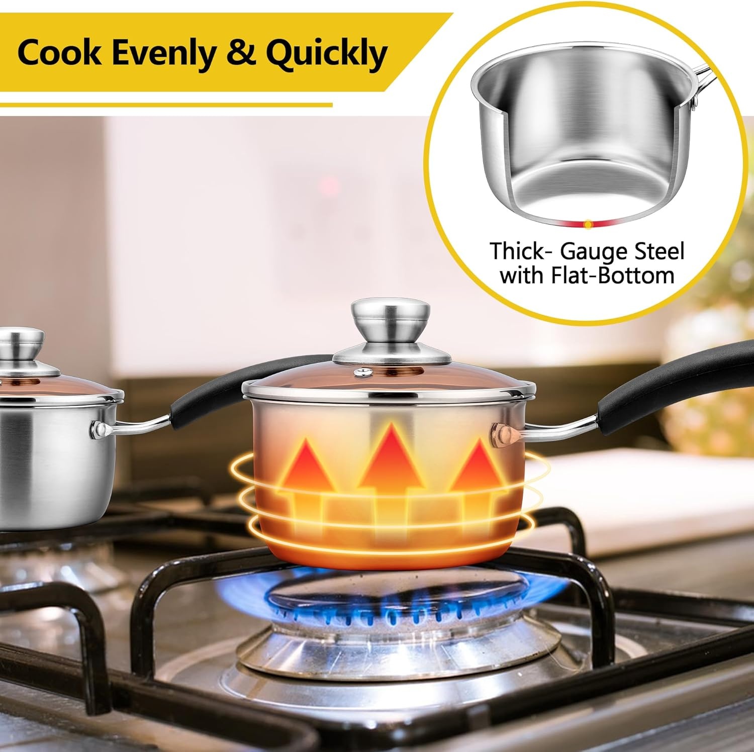 image:imageEfar Stainless Steel Saucepan Set of 3 1 amp 2 amp 3 Quart Sauce Pan with Lid Multipurpose Small Pot for Home Kitchen Restaurant Cooking Dishwasher SafeStainless Steel